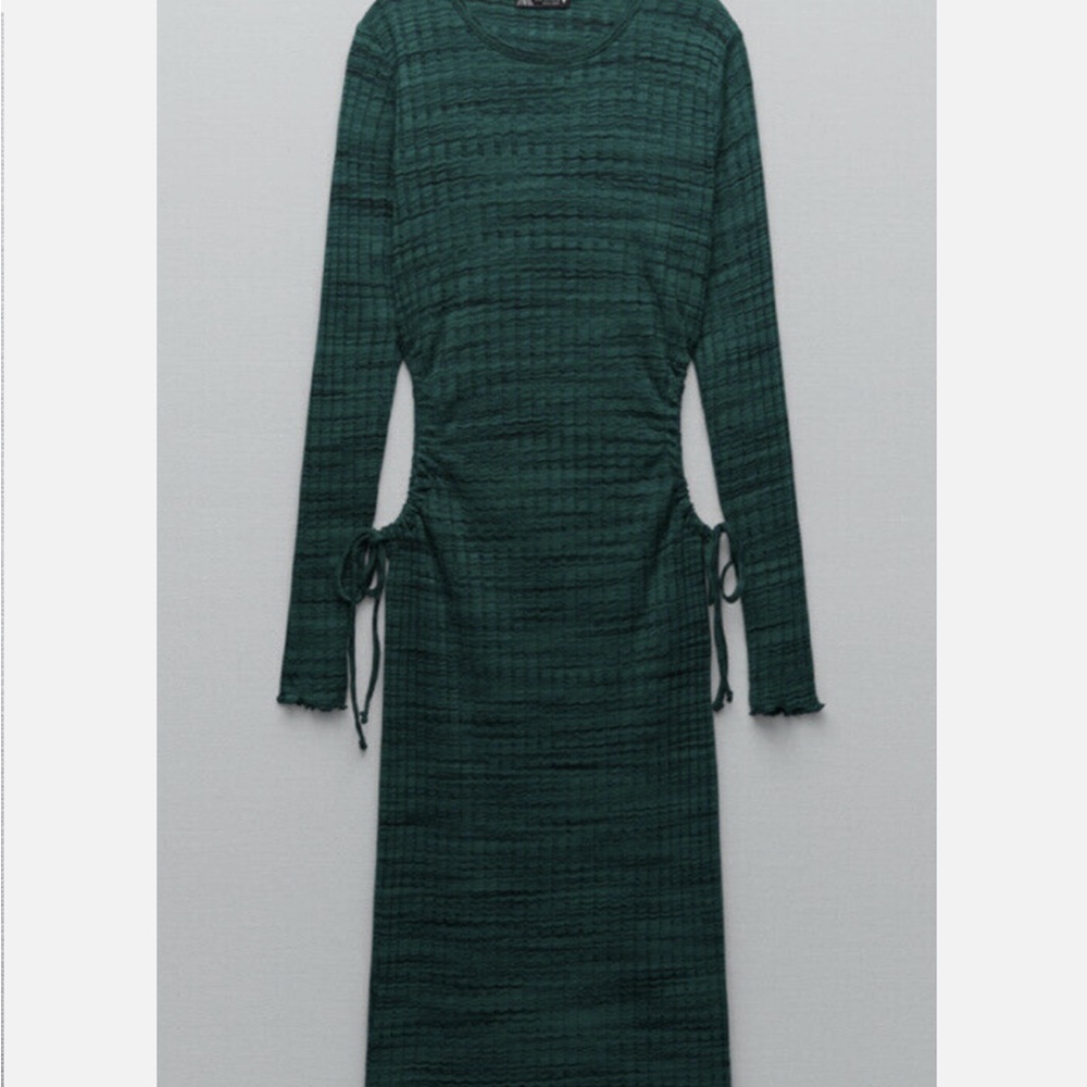 Zara once used Teal Long Sleeve cutout midi Dress - Picture 4 of 6